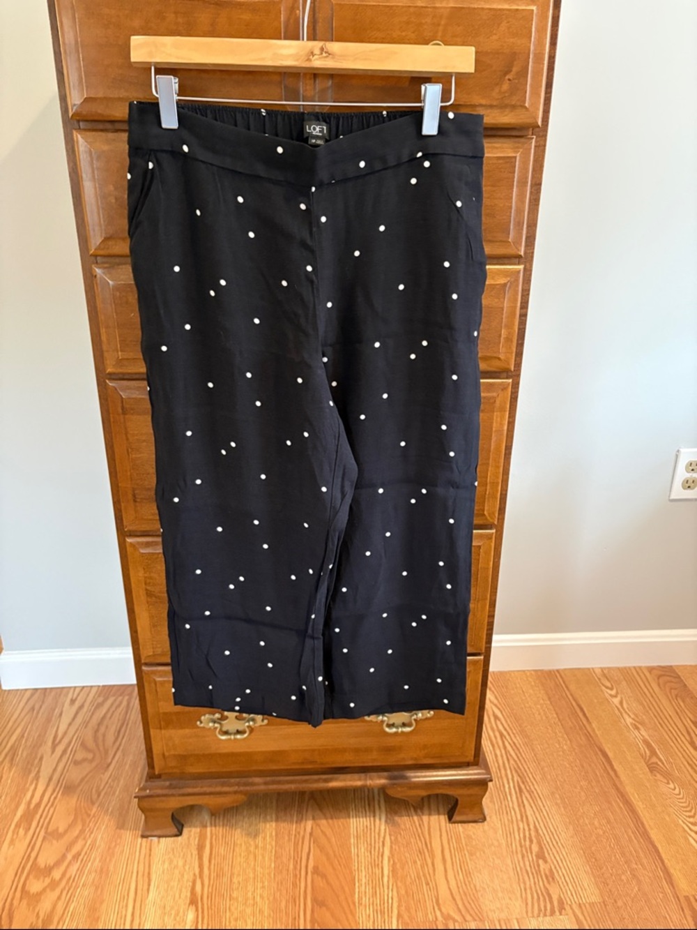 LOFT Black Polka Dot Wide-Leg Pants